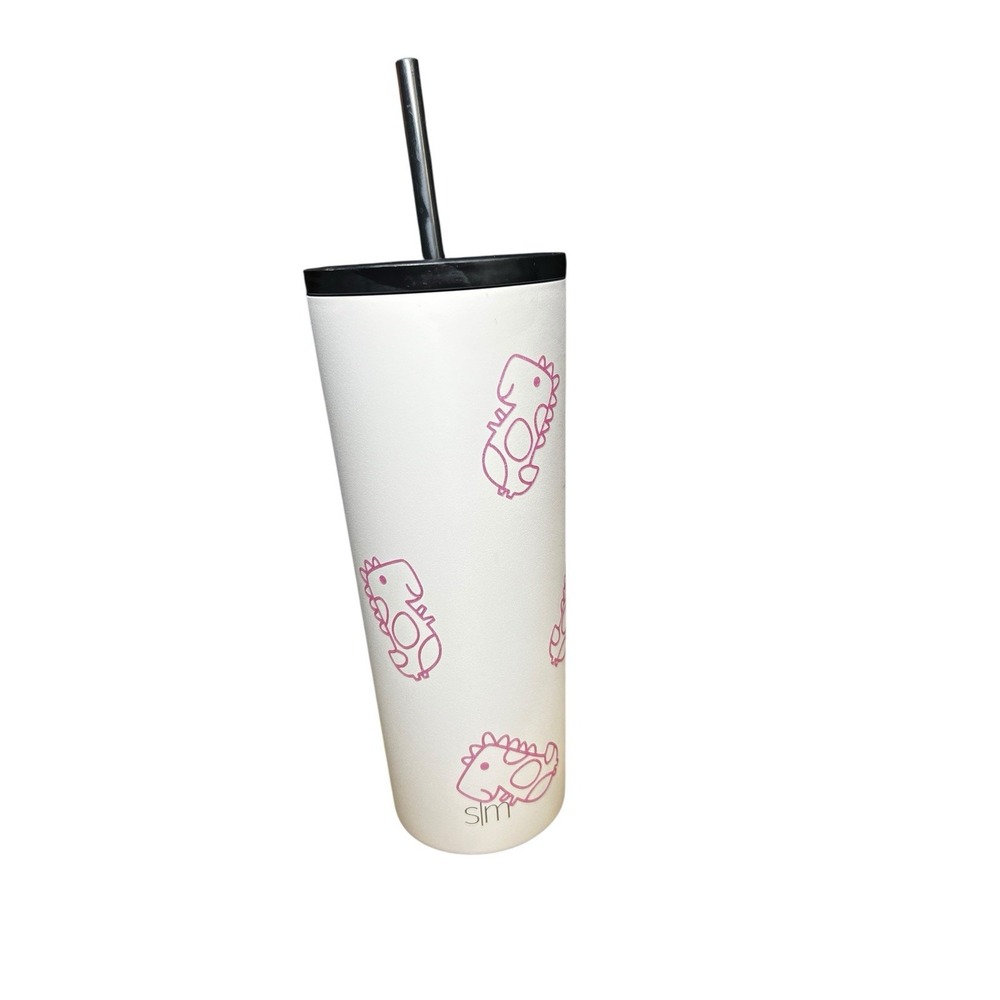 Simple Modern 24oz Tumbler Pink Dino Print‎ w/ Straw – Insulated Cup White Black